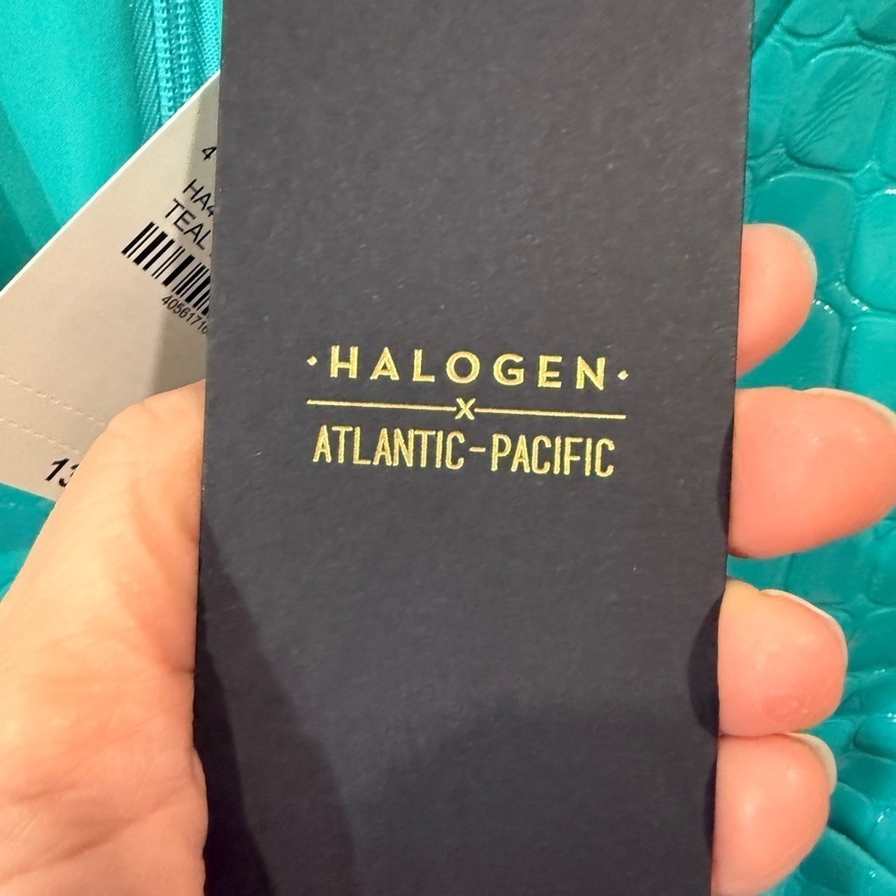 Halogen x Atlantic Pacific Croc Embossed Faux Leather Shift Dress S Teal - Picture 6 of 10